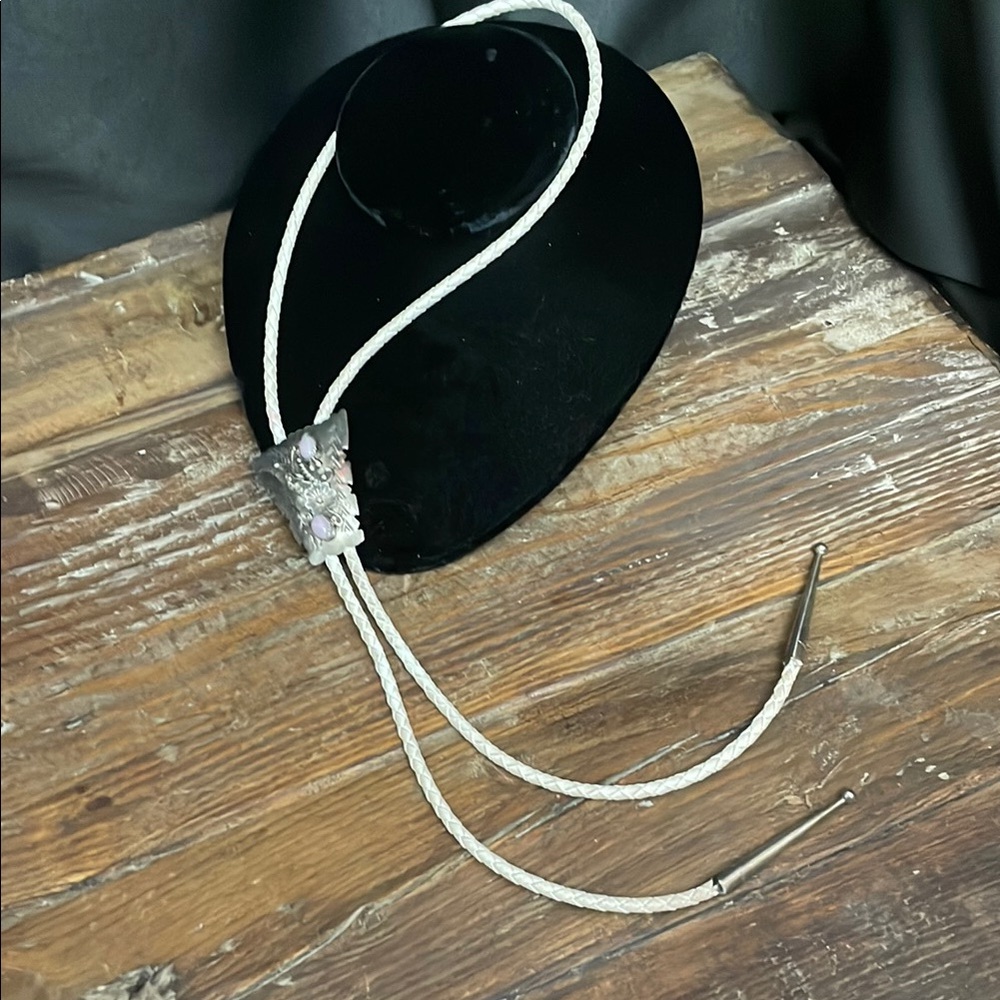 Silver and White Bolo Tie